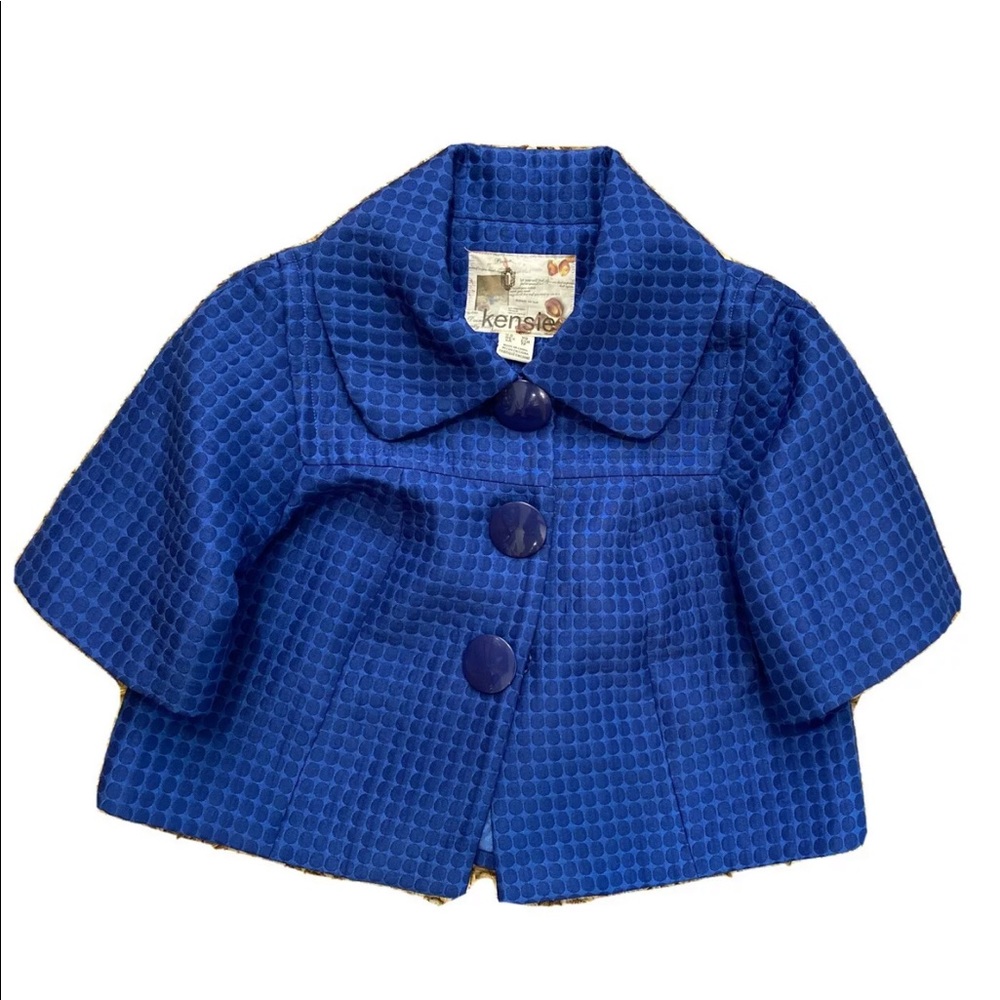 Kensie boxy crop statement collar cropped swing jacket blazer blue mod Sz XS